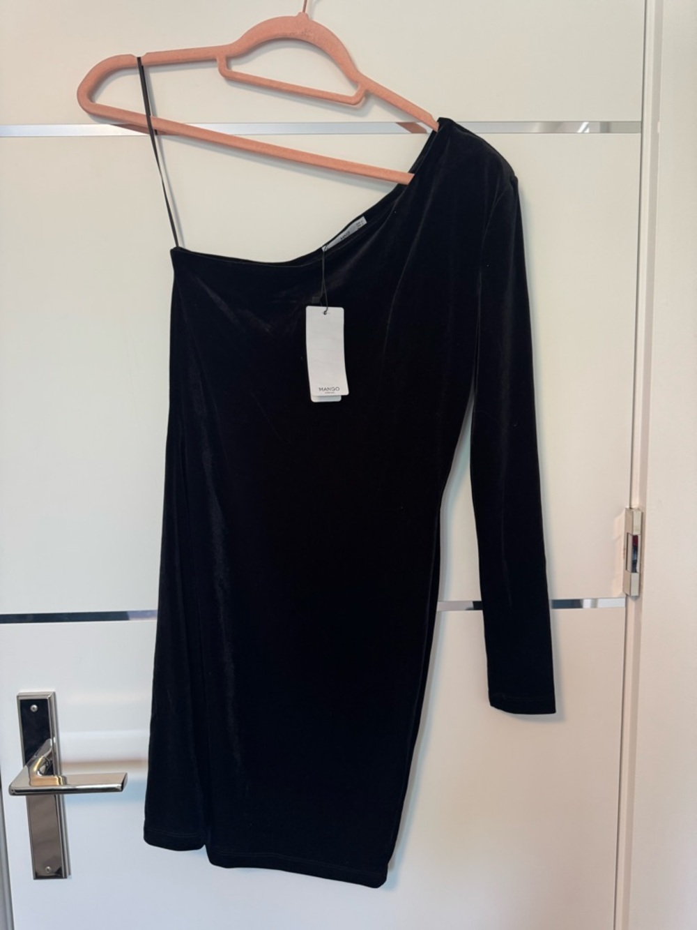 Mango Black One-Shoulder Velvet Mini Dress
